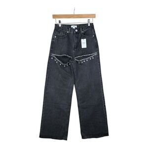 Forever 21 Premium Womens Black Flare‎ Wide Leg Jeans with Stud Details size 24
